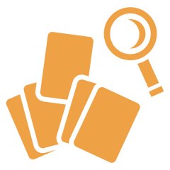 Strategic Assembly An icon showing a hand of cards under a magnifying glass, symbolizing the strategic assembly of a player's Cast.